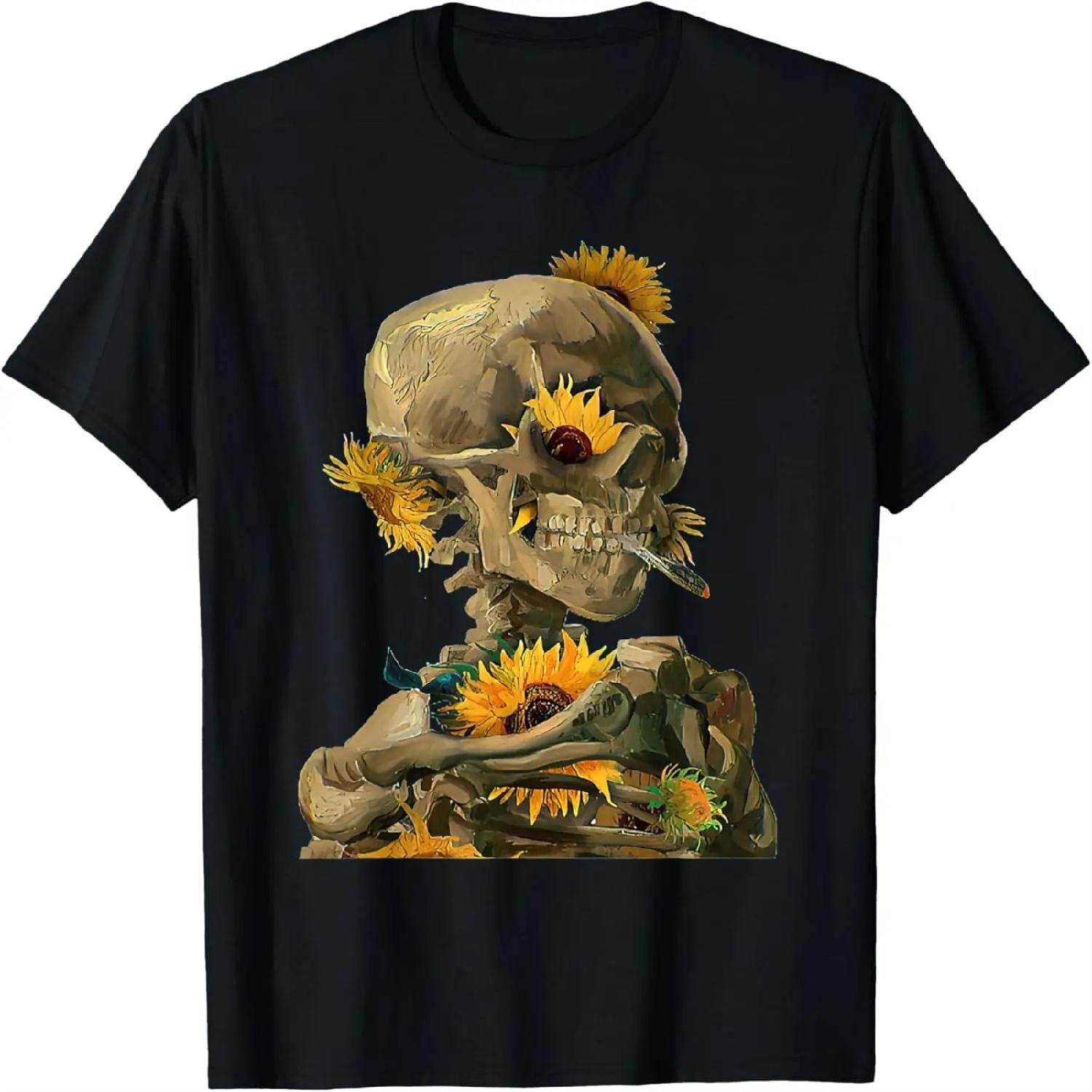 Aesthetic Van Gogh Skeleton Streetwear Fashion Graphic Tee T-Shirt XXXXXL разноцветный