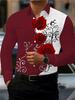 2026 Men's Fashion Red Rose Print Long-Sleeve Shirt, Stylish Casual Design, Spring/Autumn Casual Shirt