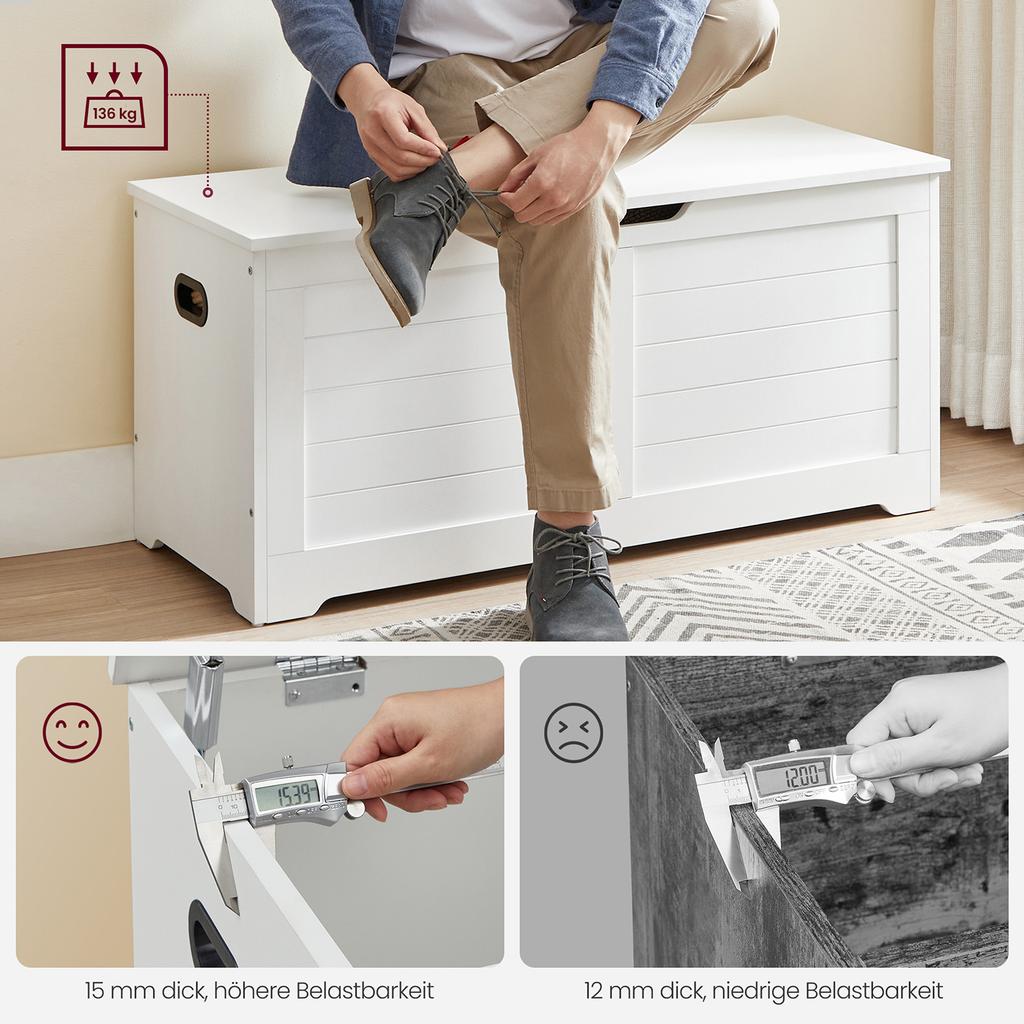 VASAGLE Baulone, Panchetta contenitore, Cassapanca con 2 cerniere di sicurezza, Panchetta portascarpe, Stile moderno, 40 x 100 x 46 cm, per Ingresso, Camera da letto