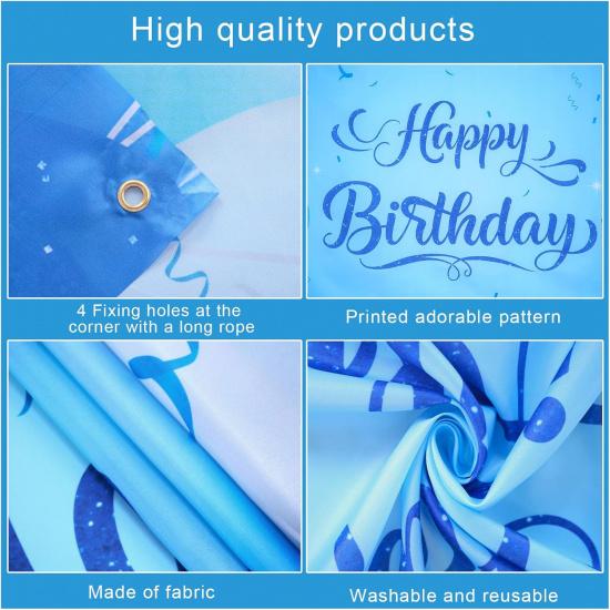 Roetyce Blue Birthday Banner, Light Blue Happy Birthday Backdrop for Girls Boys(5.9 x 2.9 Ft), Women Men Bday Party Photo Background