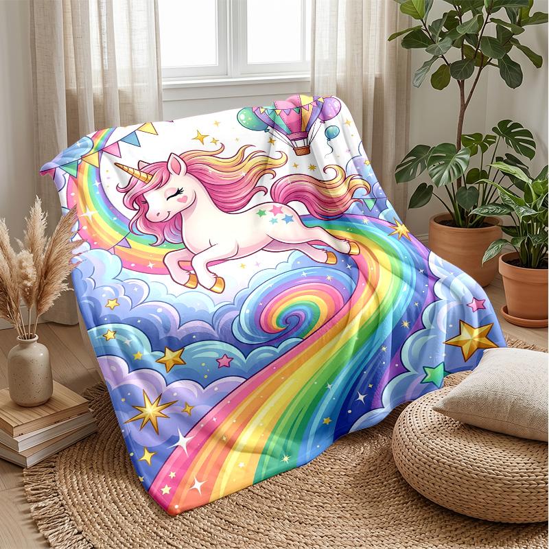 Unicorn Rainbow Theme blanket Lightweight Warm Flannel Blanket Decorative Throw Blanket for Home Decoration
