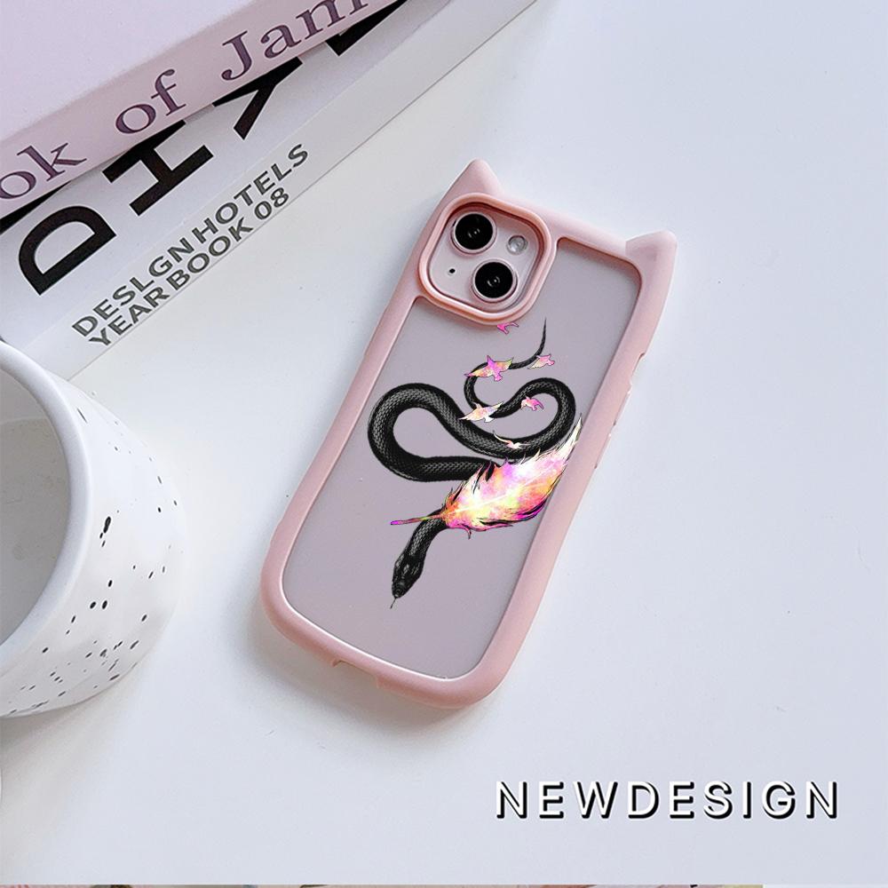 Soft Cat Ear Phone Cases for iPhone 16 15 13 12 11 Pro Max 14 Plus XR TPU Anti-Drop Transparent Acrylic Back Cover N77 Butterfly Black Gold Snake