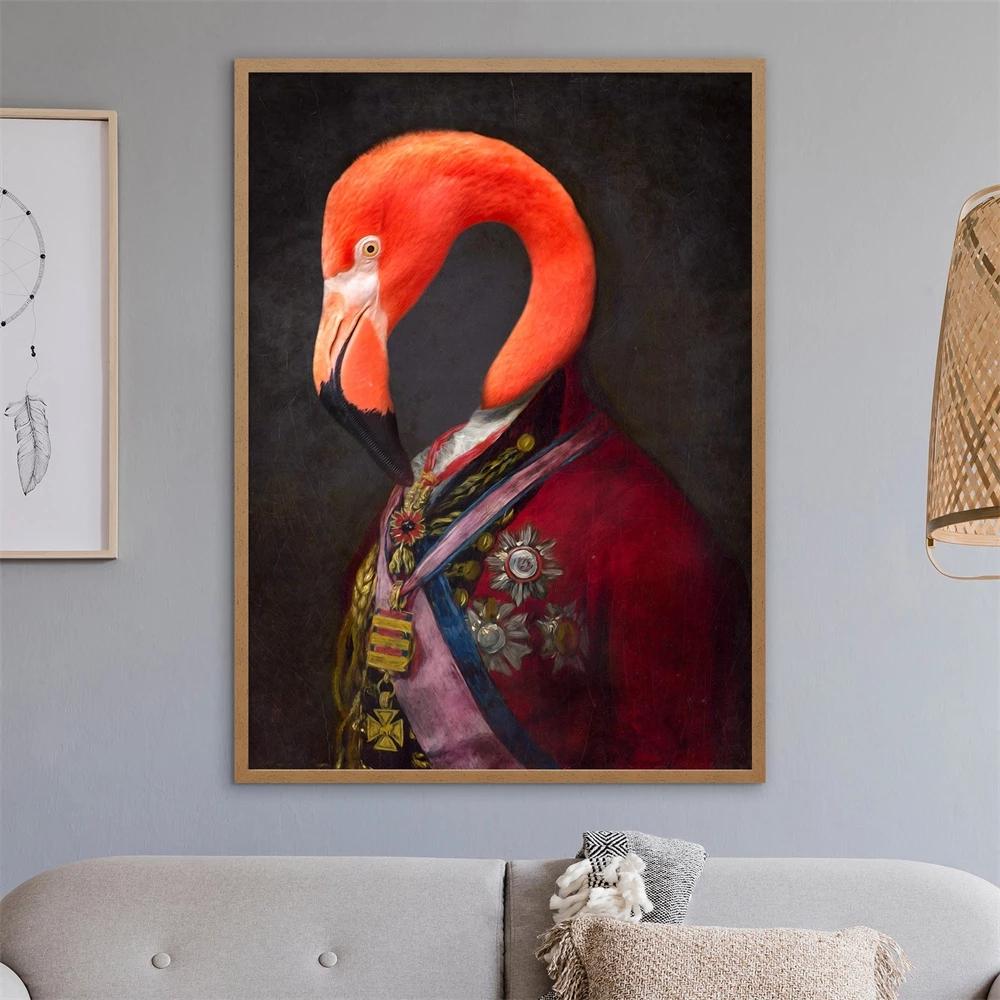 Vintage Flamingo Lion Panda Stag Panther Tiger Canvas Painting Animal Portrait Poster Print Renaissance Wall Picture Home Decor No Frame