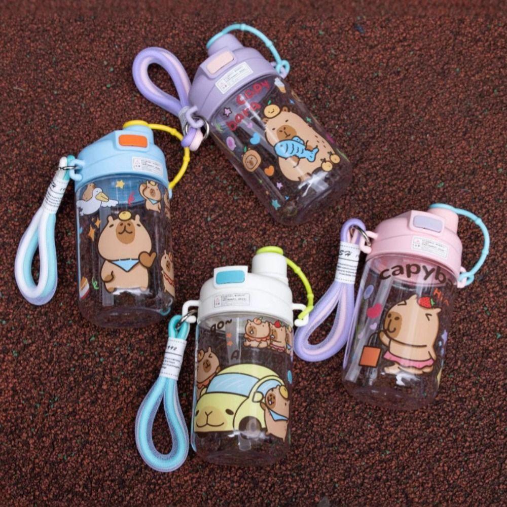 Cartoon Capybara Water Bottle 600ML Student Water Bottle Portable Double Drinking Cup  Summer