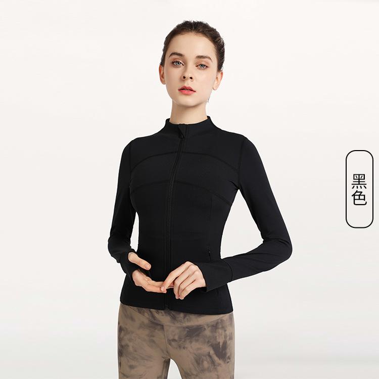 Yoga clothes spring and summer nude cover finger zipper long sleeve fitness clothes running sports top European and American tight jacket