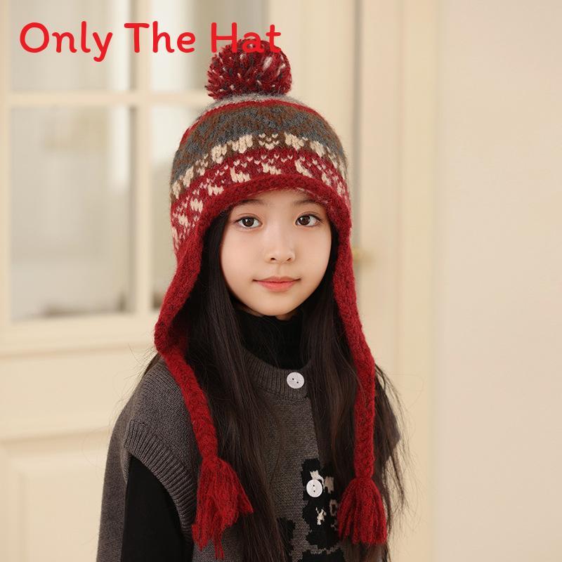 Kids Winter Knit Earflap Hat With Pom Pom For Outdoor Snow Play And Cold Weather