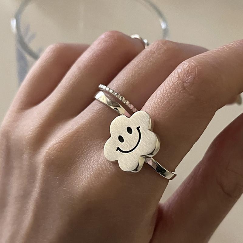 Fashionable Style Ins Matte Flower Ring For Womens Adjustable Design Open
