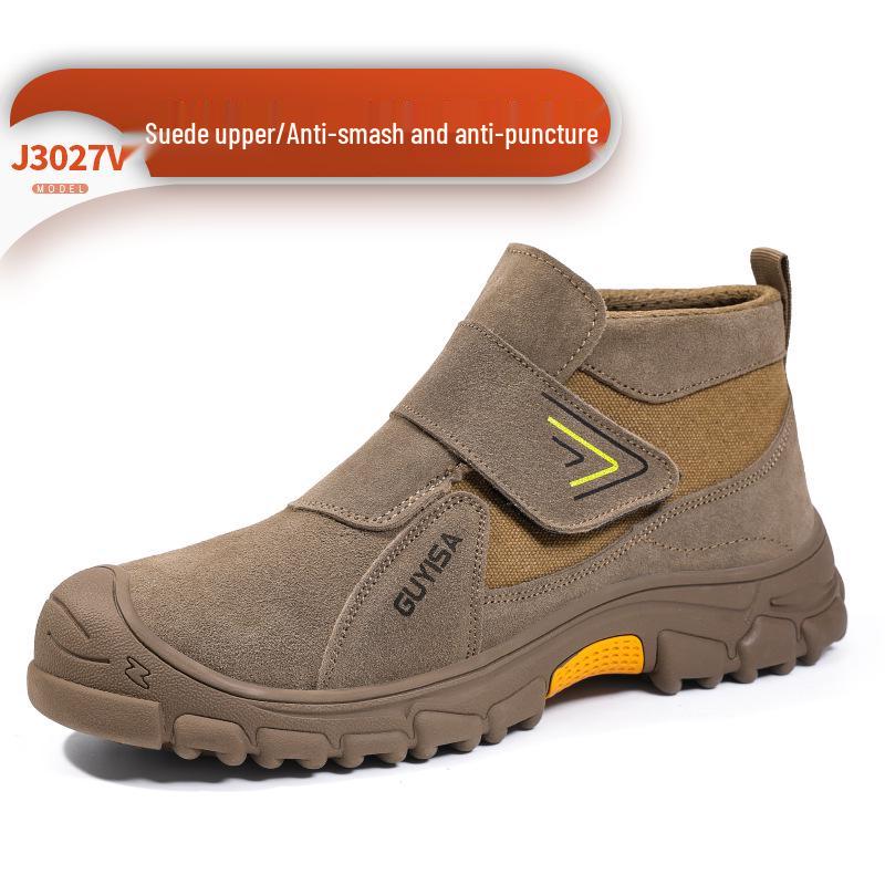 Men's Steel Toe Slip-On Suede Safety Shoes - Anti-Smash, Anti-Puncture, Ideal for Summer Welders