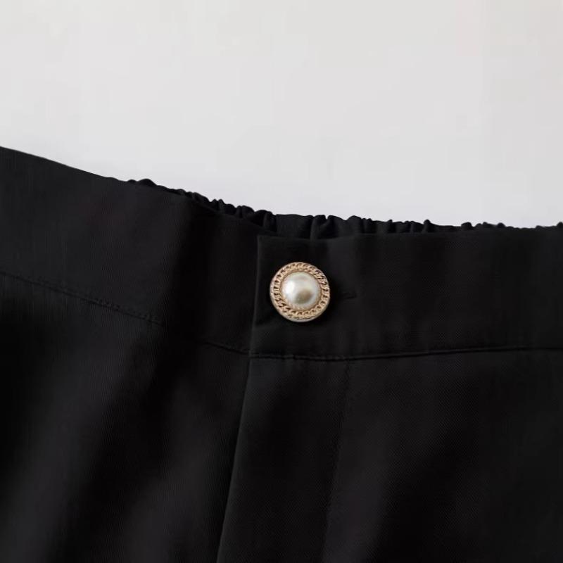 Women Black High Waist Single Button Pleated Wide Leg Loose Casual Skort Shorts
