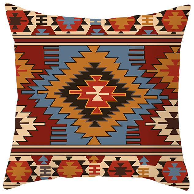 New Ethnic Style Pillow Cover Bohemian Color Geometric Pattern Peach Leather Velvet Retro Pillow Cushion Cover