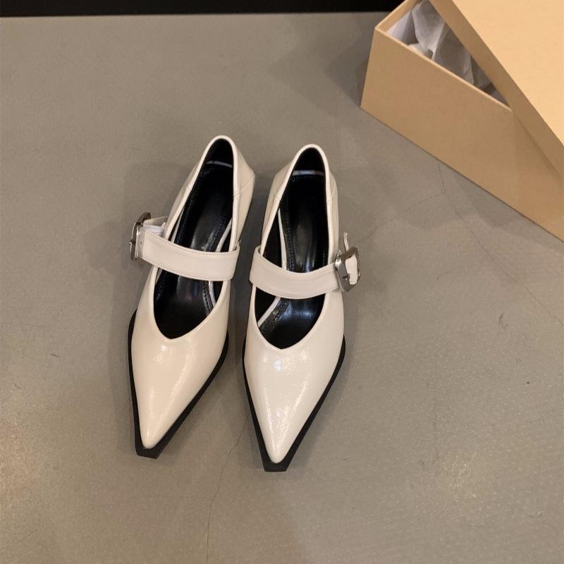 

Французские черные туфли-лодочки женские туфли 2025 новая весна, осень и зима средний и высокий каблук вечерние туфли Мэри Джейн маленькие кожаные туфли 40