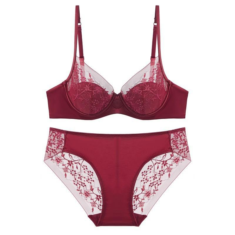 Conjunto de Sutiã Zodíaco de Renda Vermelha Bordada - Nova Coleção de Lingerie Francesa