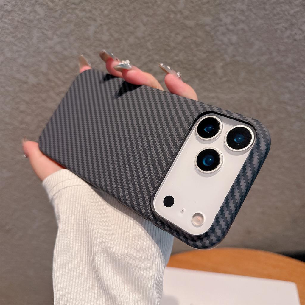 Retro Carbon Fiber Kevlar Pattern Hard Case For iPhone 17 Air 16 15 14 Plus 13 12 Pro Max 11 Lines Texture Bumper Cover