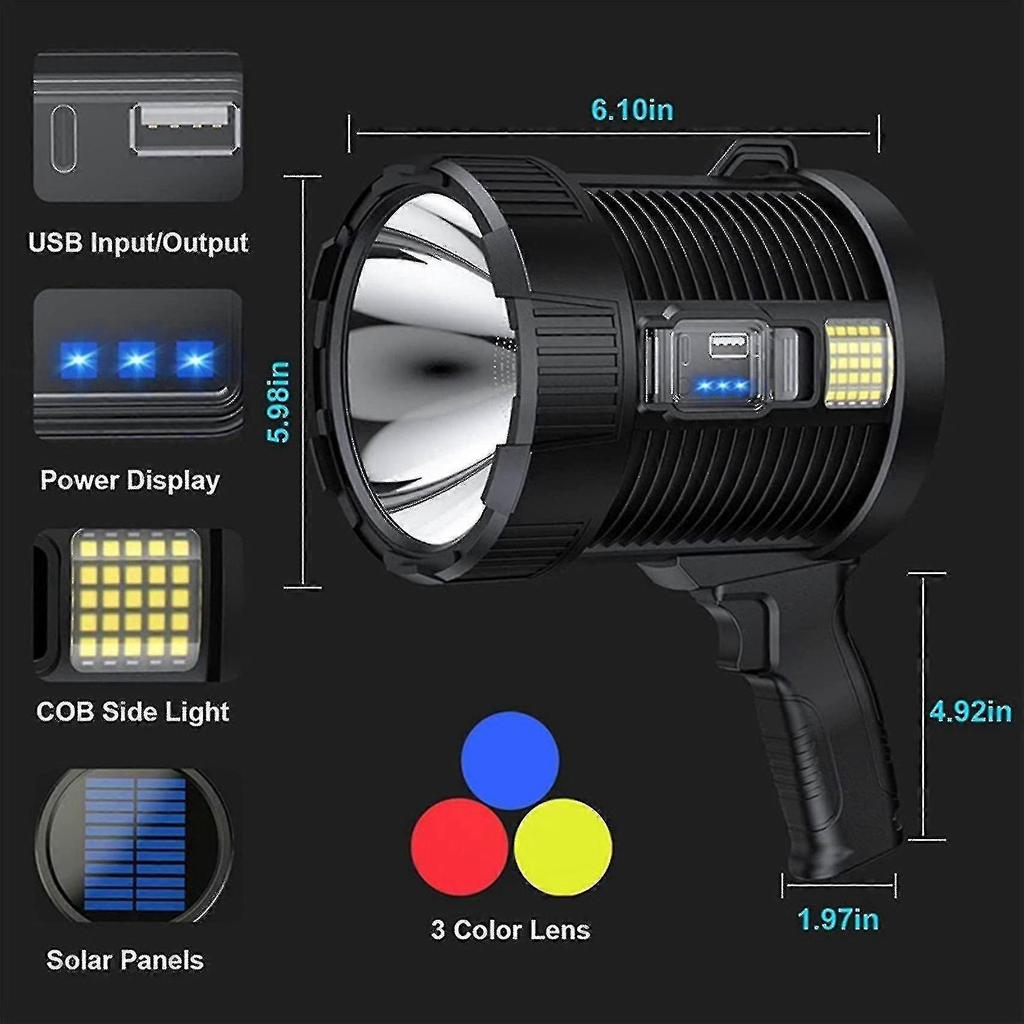 Rechargeable Spotlight,100000 Lumens Led Spot Lights Handheld Flashlight Super Outdoor Solar Spotli
