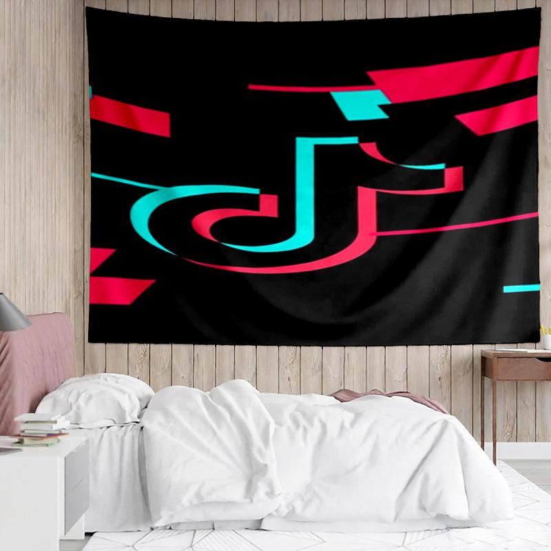 1PC Neon Tik-tok Logo Art K-pop music group Tapestry Accessories for Bedroom,Livingroom, dormitory Room Wall Decor Fan Birthday Gifts