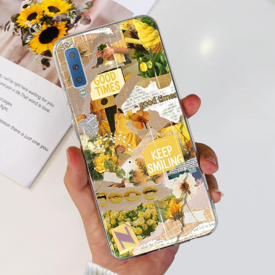 Luxuly Clear Silicone Back Cover For Samsung Galaxy A7 2018 Case 6.1" SM-A750F Bumper Fundas Soft TPU Women Fashion Rose Flower