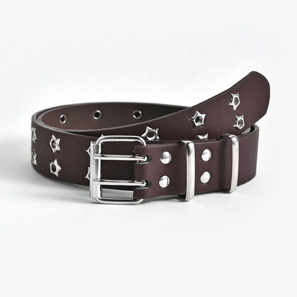 Hip Hop Rivet Belts Star Eyelet Waist Band Y2k Double Pin Buckle Waistband