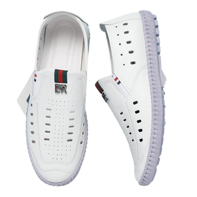 Leather shoes men's summer new leather soft-soled men's sandals hollow breathable cool leather shoes casual dad shoes