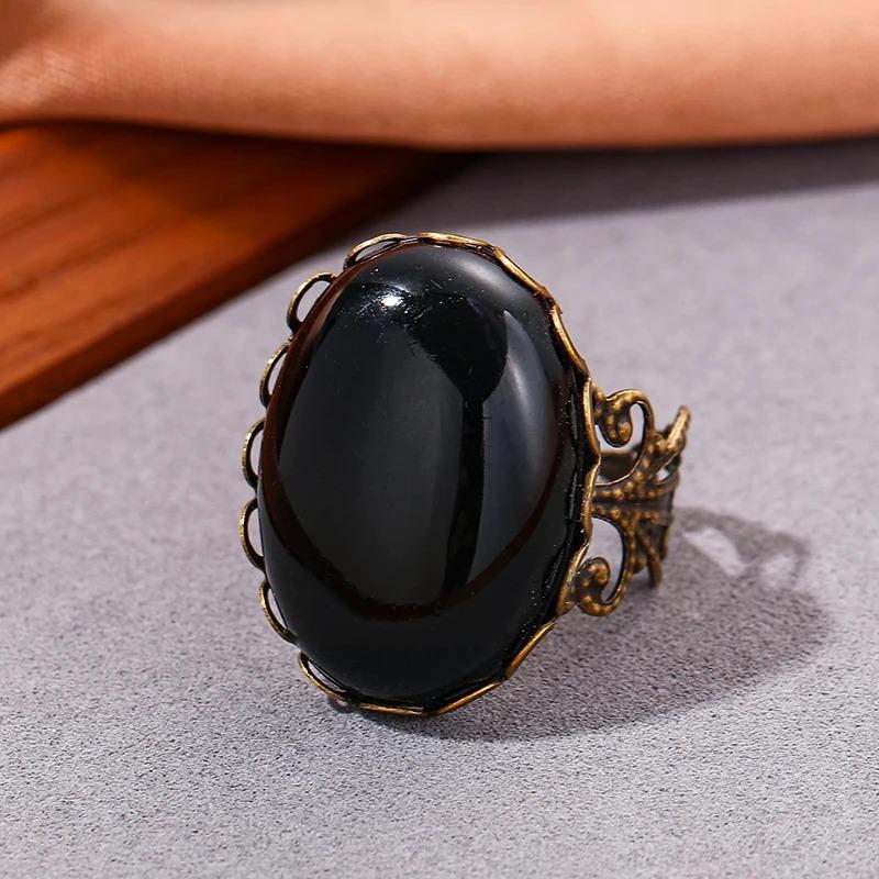 New Gothic Vampire Red Crystal Open Rings for Woman Girls Mystery Witch Jewelry Accessories  Black Ring Party Gifts