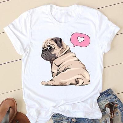 Women Sweet Love Pug T-shirts Ladies Fashion Clothing Short Sleeve Cartoon Clothes Spring Summer Female Tee Graphic Tshirt