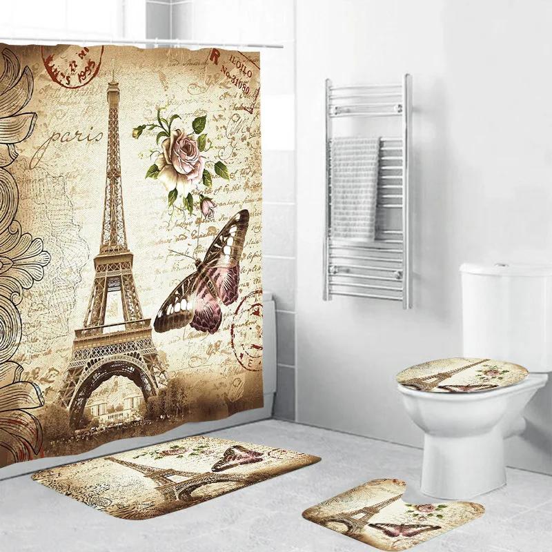 Shower Curtains 180Cm Eiffel Tower Printed Paris Style Bathroom Curtain Romatic Water Repellent 71 Inches Home Decorative Scenic