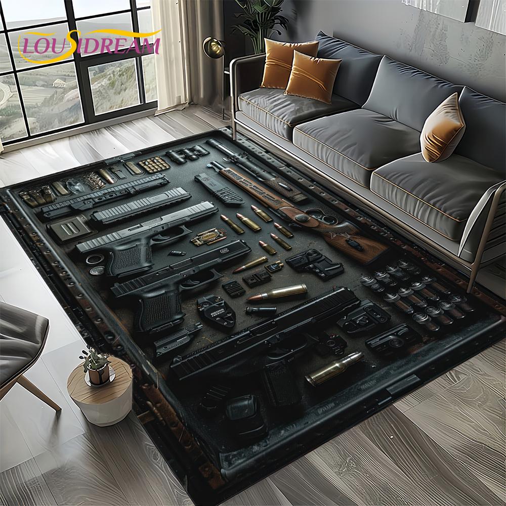 2025 New Cool Guns Pistol Ammunition Bullet Cartridge AK M4 Rug Carpet for Living Room Bedroom Decor,Non-slip for Sofa Doormat
