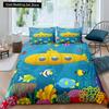 Kids Cartoon Ocean Animal King Queen Bedding Set Underwater World Duvet Cover Marine Life Quilt Cover Polyester Comforter Cover