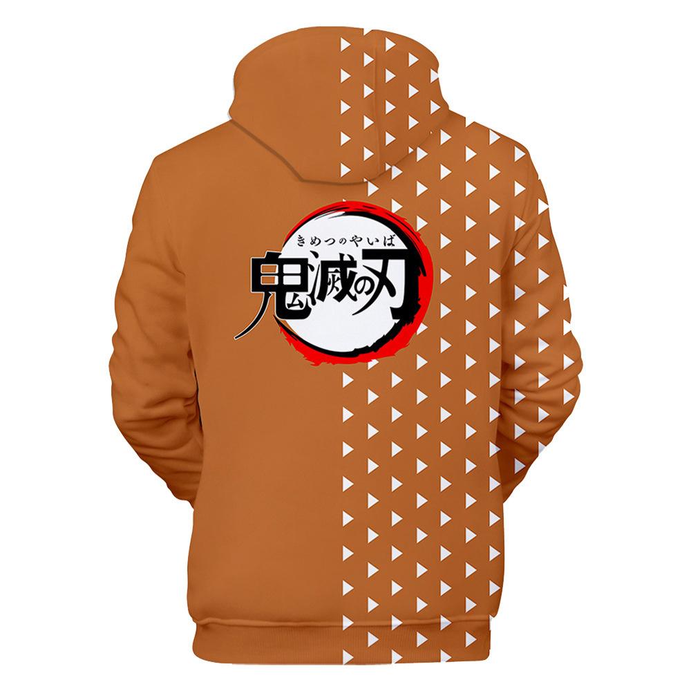 Demon Slayer Zenitsu Agatsuma Hoodie Kimetsu No Yaiba Orange Triangle Pattern Q Version Anime 3D Print Hooded Pullover
