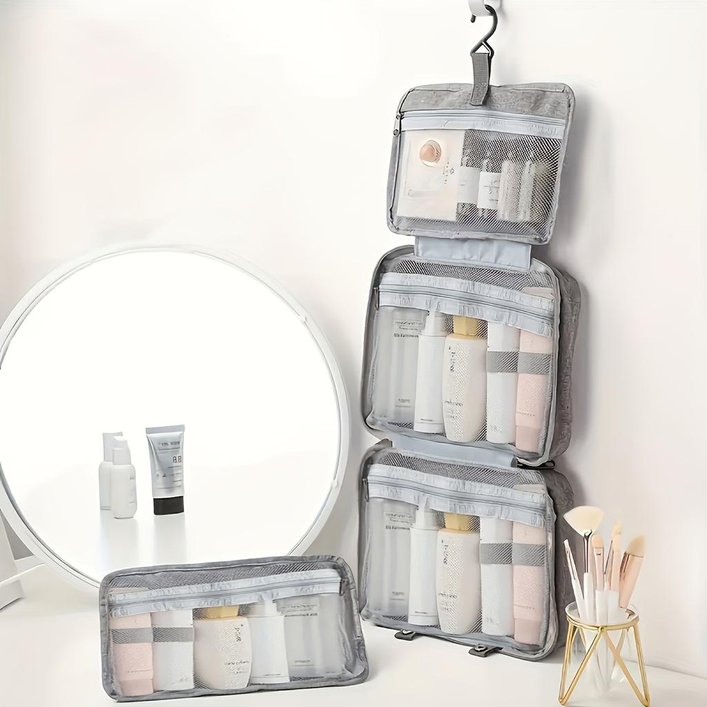 Four-fold Multi-compartment Hanging Storage Bag, Large Capacity for Organizing Cosmetics, Skincare Products, and Makeup Tools