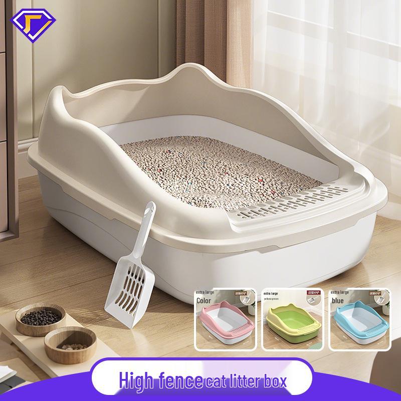Extra-Large High-Sided Anti-Splash Cat Litter Box - Semi-Enclosed Design