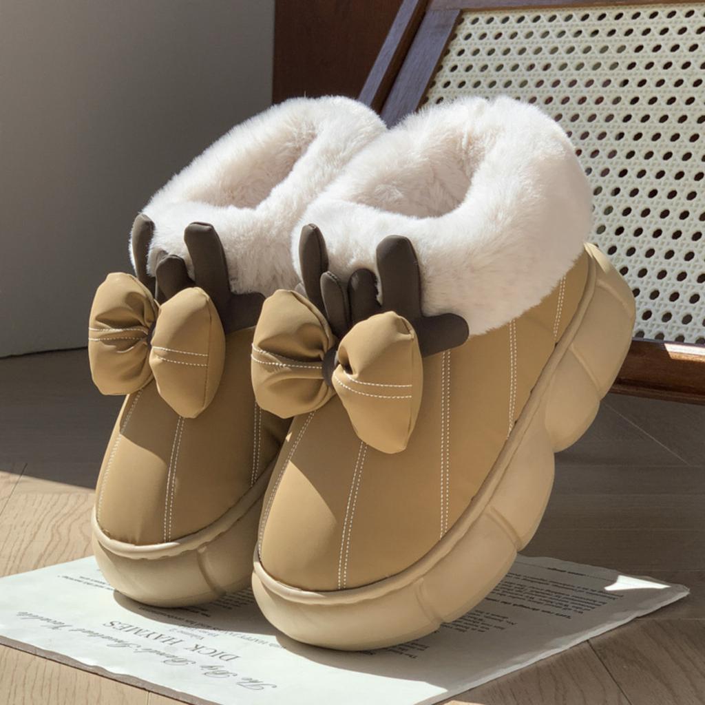 Women's Winter Fashion Snow Boots With Thick Soles, Padded , Bow Detail, Fleece , PU Waterproofing, And Thick Soles For Outdoor Wear