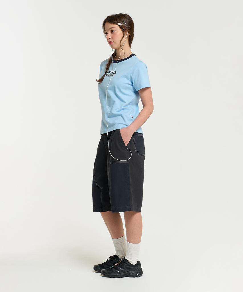 AECA (Woman) Aeca Oval Emblem Graphic Ringer Half Sleeve Tee-Sky Blue