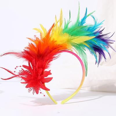 Damen Fascinator mit Federn Farbiges Haarband Haarschmuck für Damen Teeparty Bühnenauftritt Kopfschmuck
