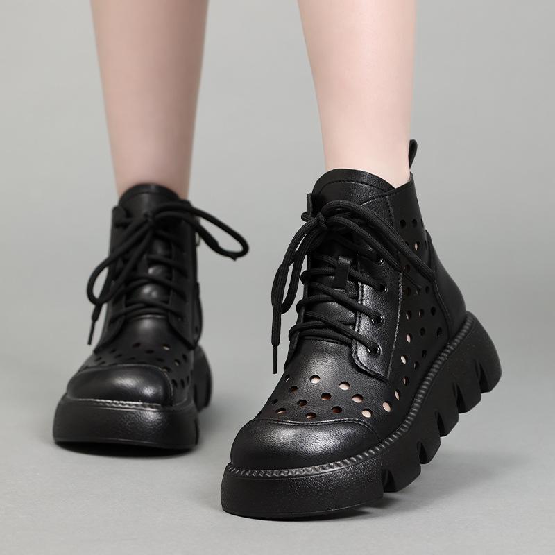 Summer New Women's Cool Boots Muffin Thick-soled Hollowed-out Hole Sandals Retro Handmade Martin Boots Short