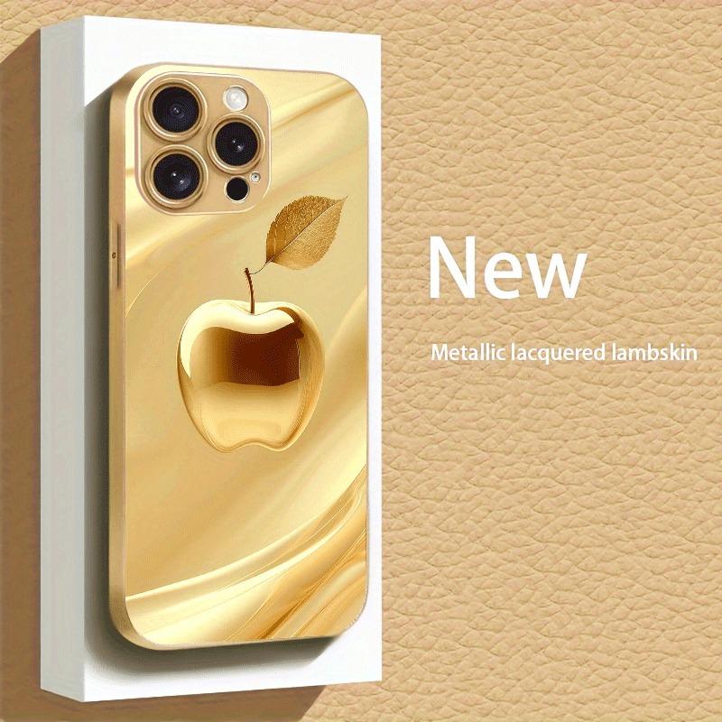 Or de Luxe Motif Apple Peinture Métallique Verre Coque de Téléphone Pour iPhone 17 16 15 14 13 12 11 Pro Max 15 Plus 17 Air 16E Housse