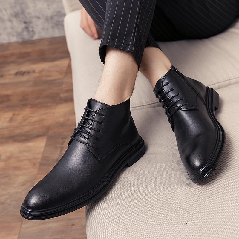 Men's British Style Pointed Toe Leather Chelsea Boots - Korean Design, Formal & Casual, Large Sizes Available