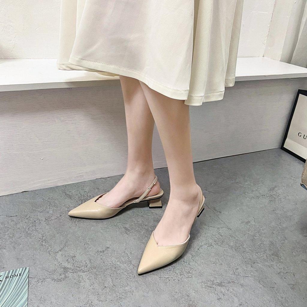 Été Nouveaux Sandales à Talons Moyens à Bout Pointu et Bride Arrière pour Femmes Chaussures de Mode Baotou Sandales à Talons Épais