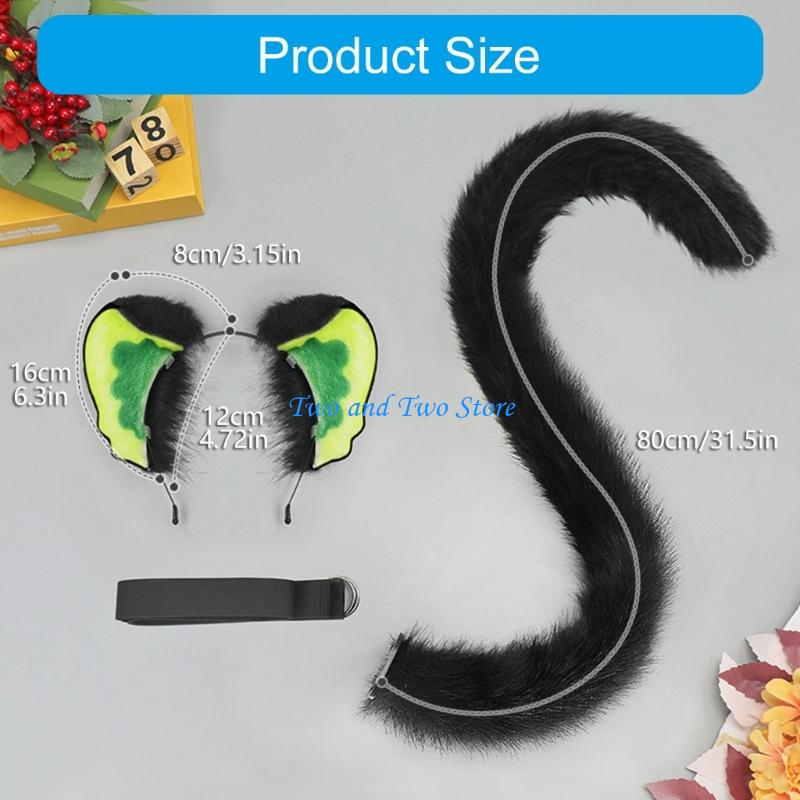 HX6F Animal Cosplay Costumes Cats Ears Foxes Tail Plush Fuzzy Animal Ears Hairhoop Foxes Tail for Halloween Dressing Up Party