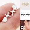 Peach Heart Earrings: Korean Style ECG Ear Studs & Cuff for Couples, Elegant and Simple Jewelry