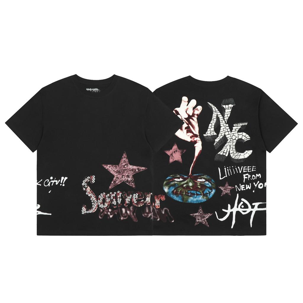 24S grenzüberschreitende Trendmarke Travis Scott Utopia Joint-Album geometrisches Graffiti kurzärmeliges T-Shirt Herren und Damen halblang