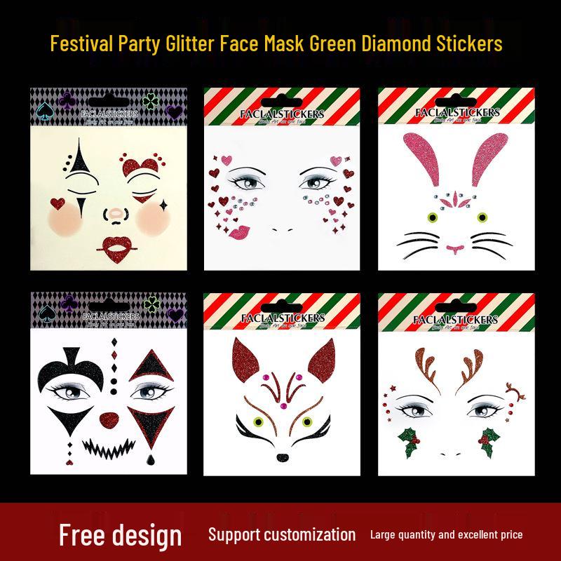 Custom Festival Party Glitter Face Stickers for Christmas & Halloween Makeup