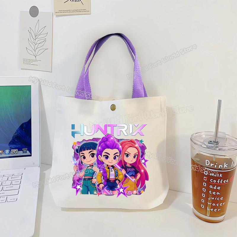 Perfect KPop Demon Hunters Women Canvas Handbag Rumi Mira Zoey Girl Tote Bags Portable Female Phone Pouch Cute Cartoon Shopping Bag