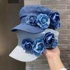 Fashion Beret Cap Sweet Cowboy Flat Top Navy Hat Cotton Big Flower Denim Octagonal Hats Sunshade Hat Student Hats