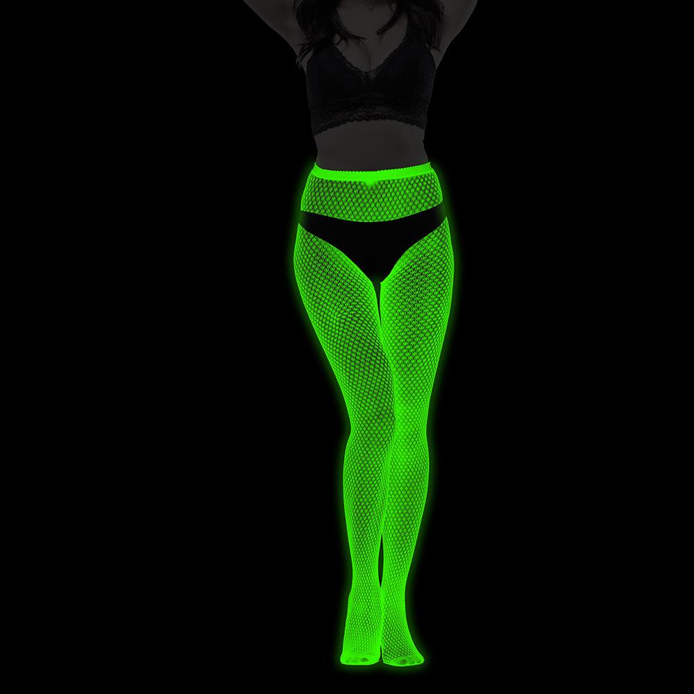 

Diamond And Geometric Mesh Patterned Glow In The Dark Green Luminous Fishnet Tights One Size For Women Maximum Wear 172Cm 75Kg One Size