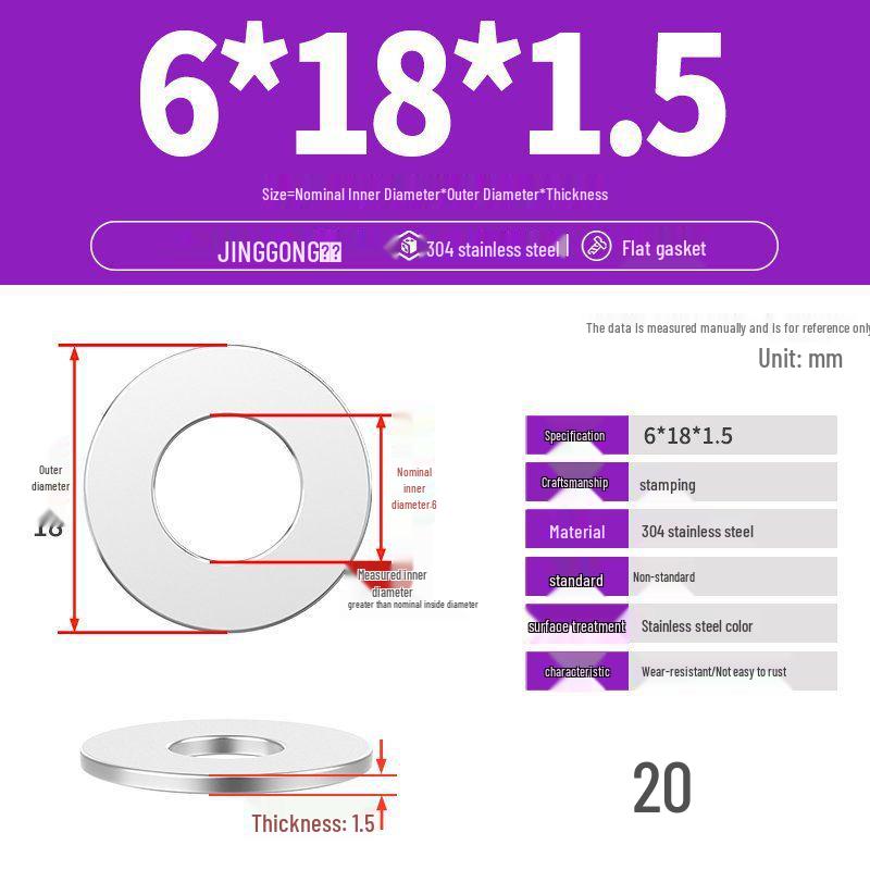 Zesílená plochá podložka/distanční kroužek z nerezové oceli 304 M4 M5 M6 M8
