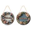2x Floral Welcome Signs 2D Front Door Door Hanger Signs Wooden Hanging Signs