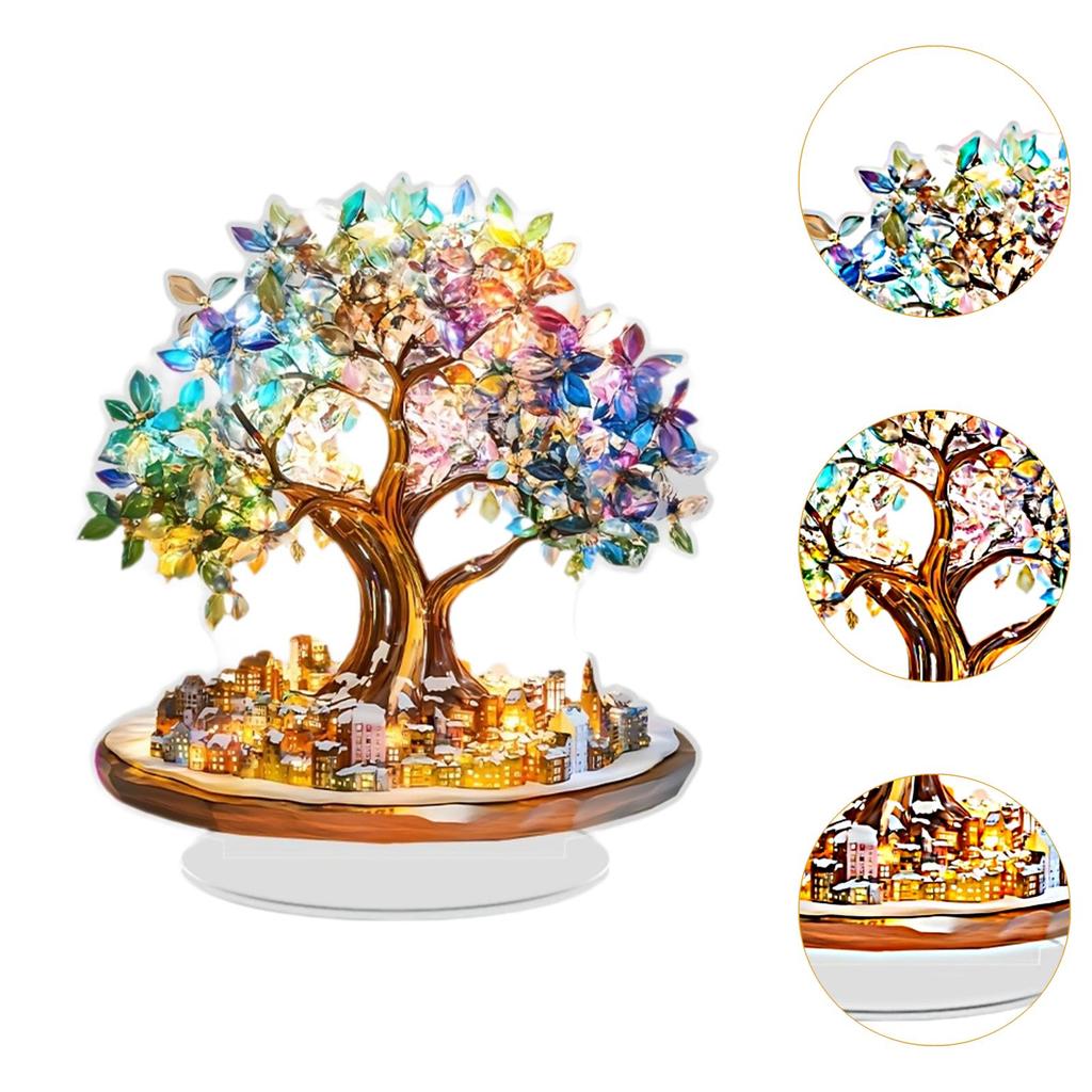 Renkli Ağaç Masaüstü Süsü Akrilik Tabela Dekoru 2D Düz Yenilikçi Parti Malzemeleri Masa Orta Parçası