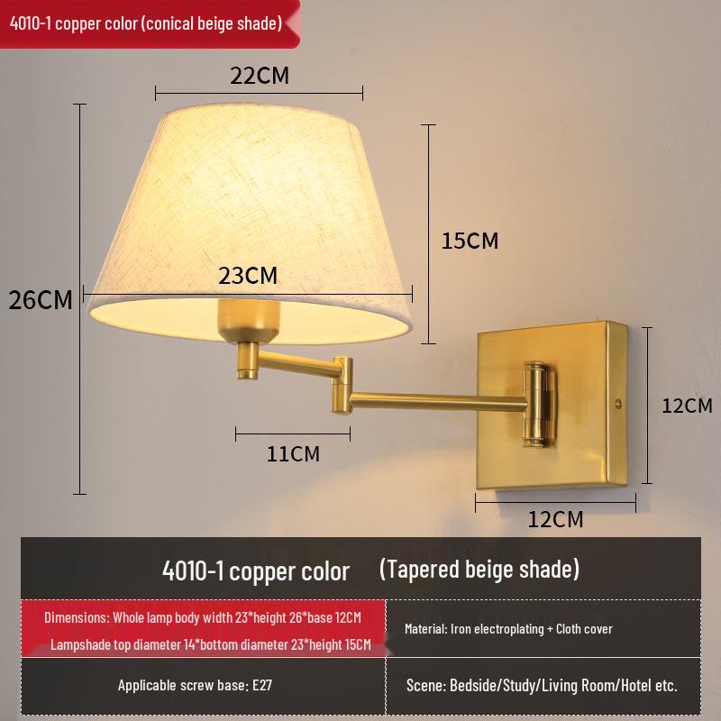 

Современный светодиодный настенный светильник с поворотным кронштейном и тканевым абажуром для спальни, кабинета или гостиной. 5W Warm Light Bulb