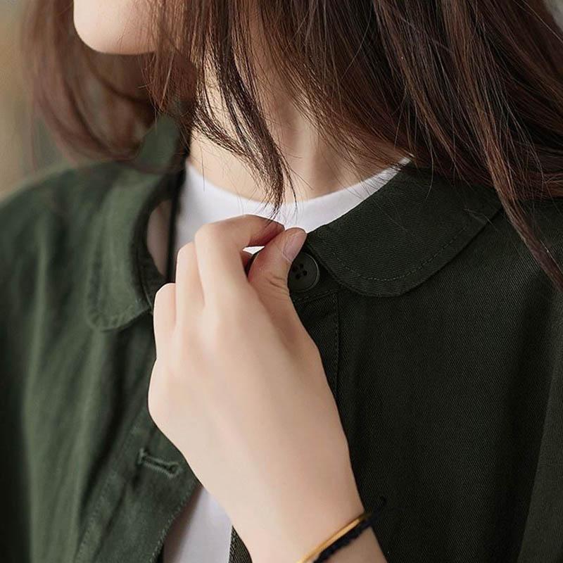 Coat for Women Cotton Casual Oversize Vintage Solid Color Large Pocket Single Breasted Loose Casual Top Jacket