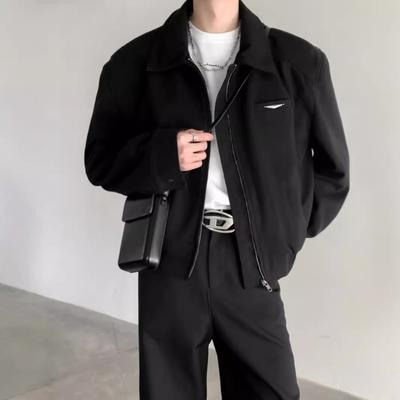 Spring Men's Casual Short Solid Color Lapel Baseball Jacket